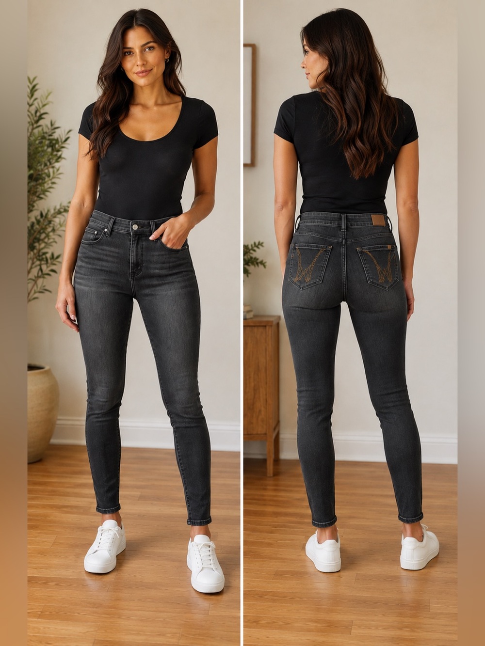 High-Rise Skinny Jeans for Women in Washed Black - Slim Fit